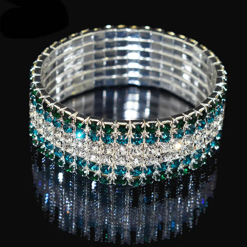 Bridal Rhinestone Bracelet Multi-Row Crystal Stretch Bracelet Wristband Stretchable Bracelet Gold Silver Plated Width Bracelet