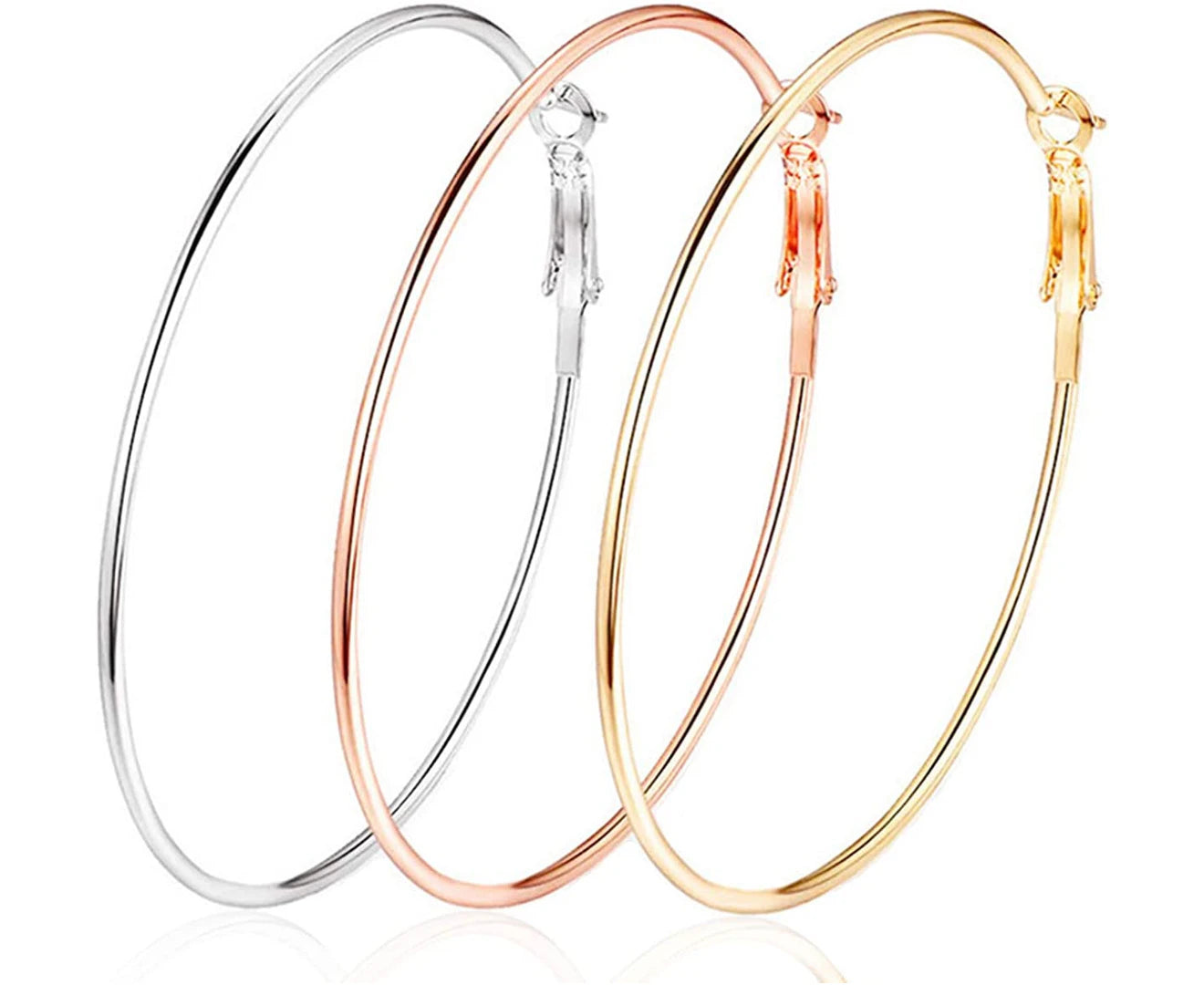 Cocadant 3 Pairs Big Hoop Earrings,Stainless Steel Hoop Earrings 14K Gold Plated Rose Gold Plated Silver for Women Girls Sensitive Ears(3 Colors Set)