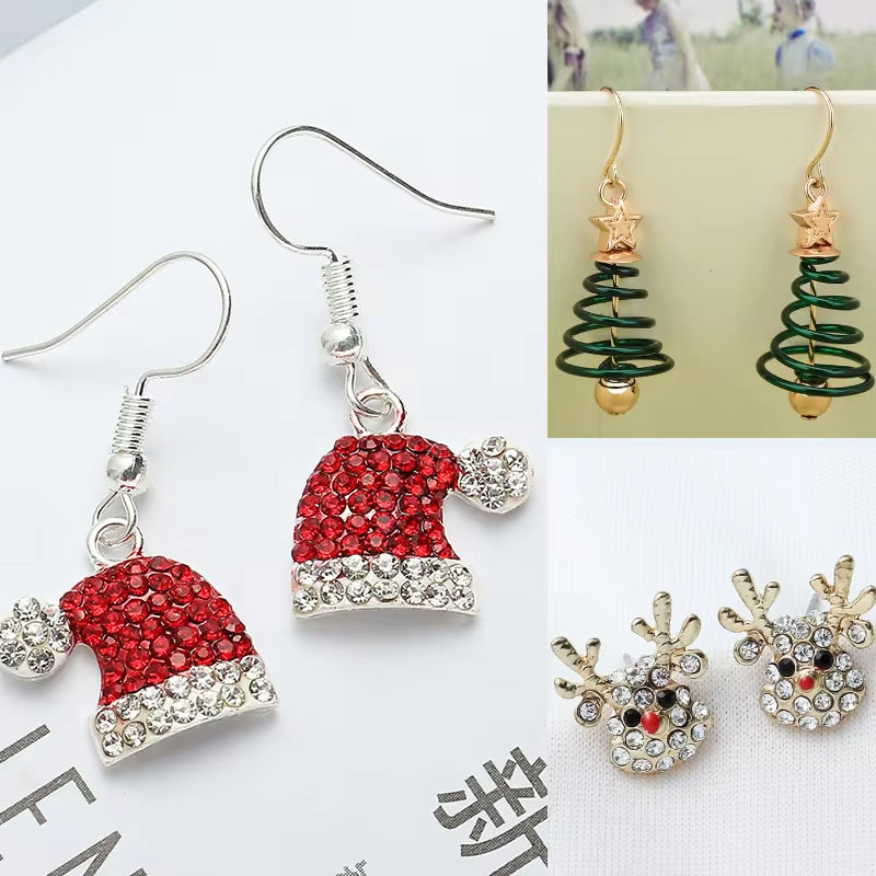 Elegant Crystal Christmas Earrings for Women featuring Santa Claus, Christmas Hat, Tree, and Elk Designs - Perfect Holiday Jewelry Gift for Girls 2019