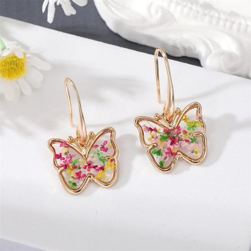 Unique Dried Flower Earrings Women Fashion Colorful Real Floral Earrings Creative Resin Epoxy Immortal Flower Earrings Jewelry