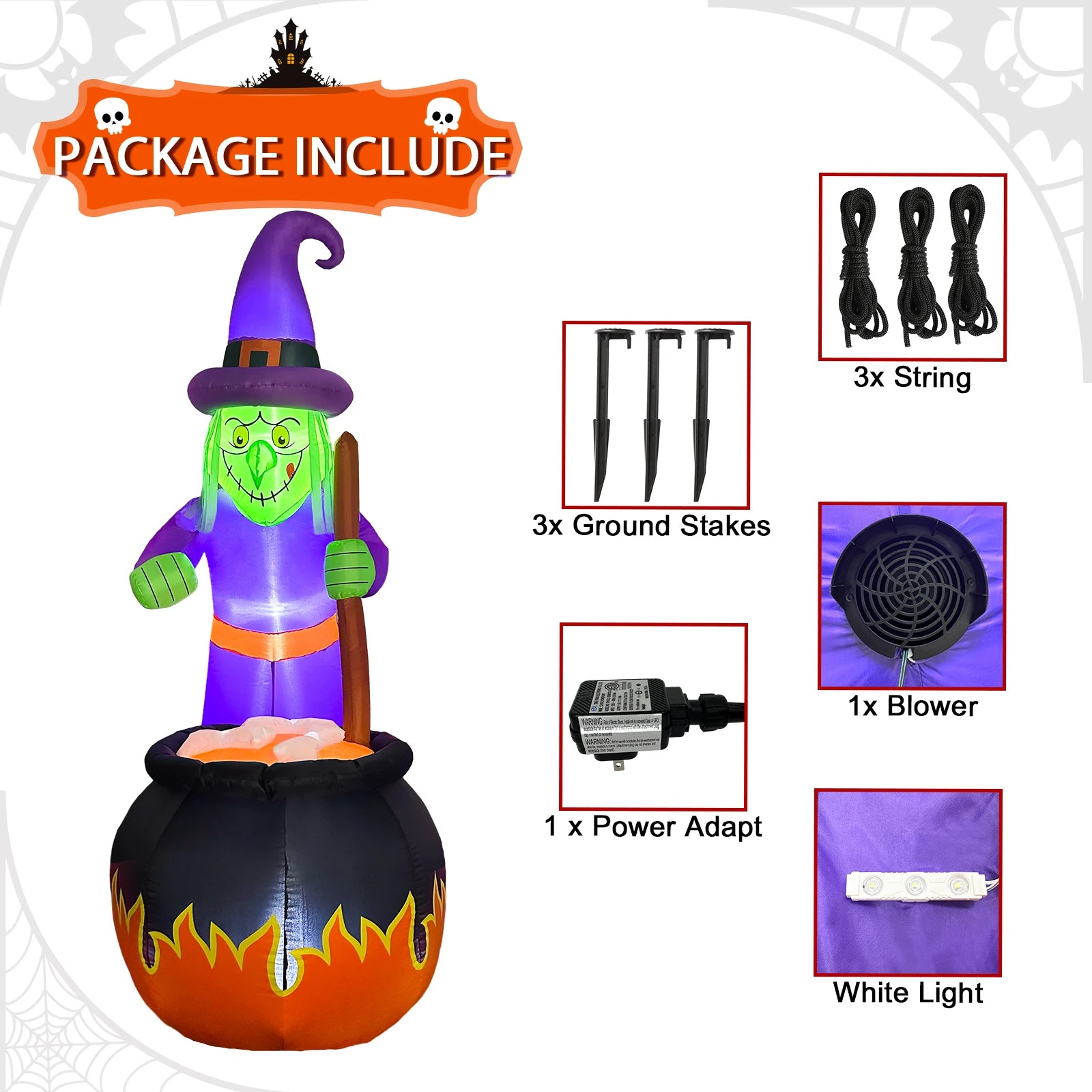 6 FT Halloween Cute Witch and Cauldron Inflatable Witch Outdoor Decorations Blow up Yard for Outdoor Garden Lawn Party Decor