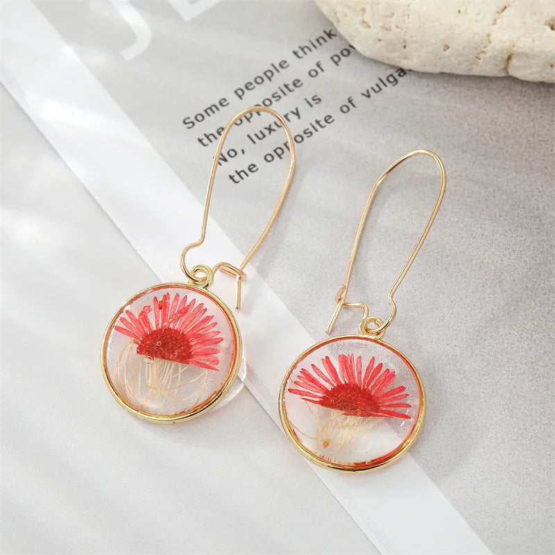 Fashion Earrings for Women Creative Real Flower Earrings Resin Epoxy Immortal Flower Jewelry Unique Dried Floral Earrings Girls