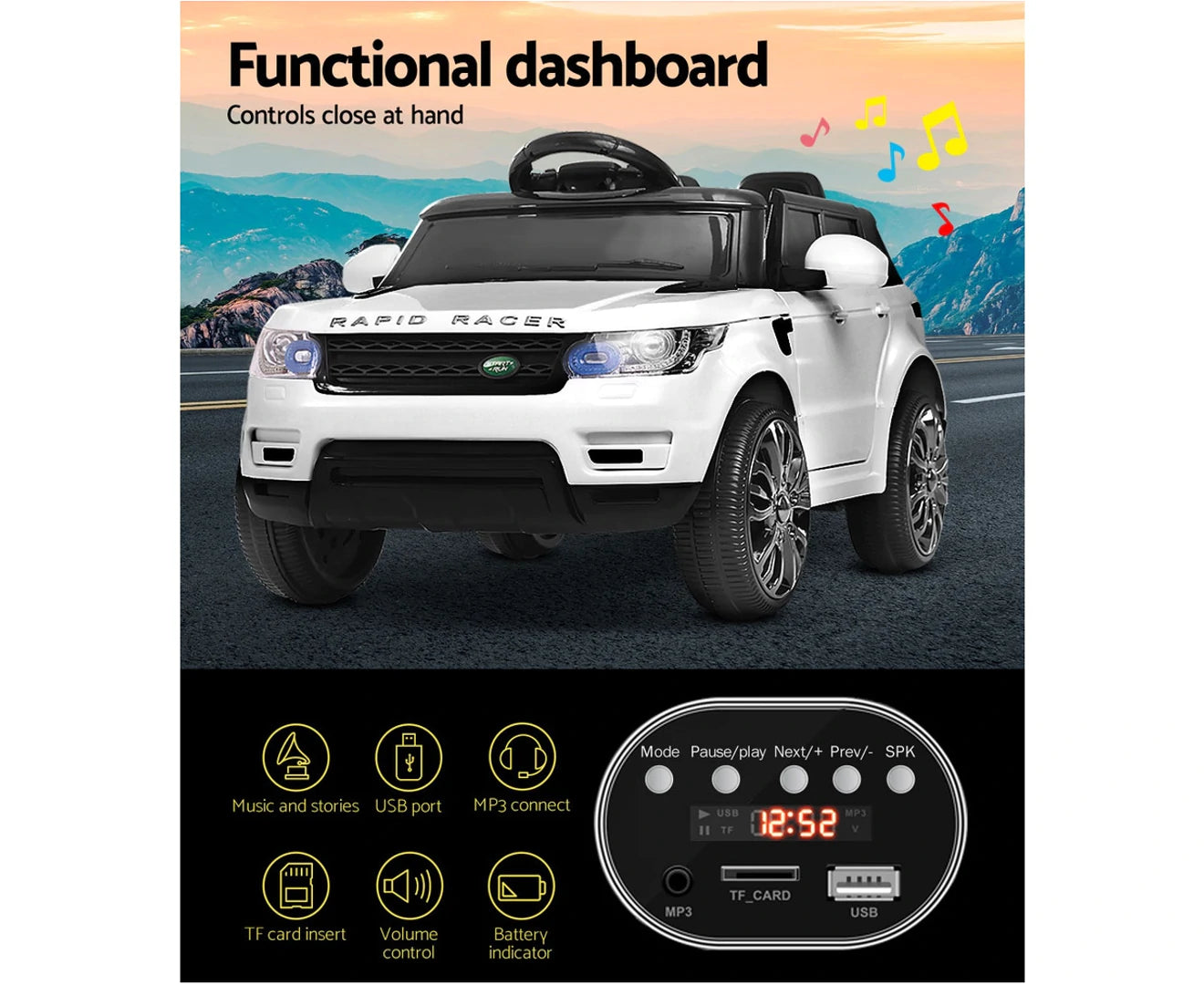 "Luxury Kids Electric Ride-On SUV - Remote-Controlled 12V Range Rover-Inspired Car in Classic White"