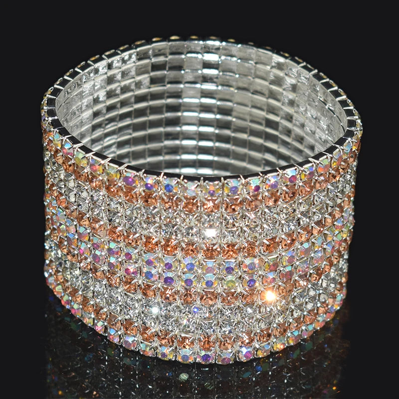 Bridal Rhinestone Bracelet Multi-Row Crystal Stretch Bracelet Wristband Stretchable Bracelet Gold Silver Plated Width Bracelet