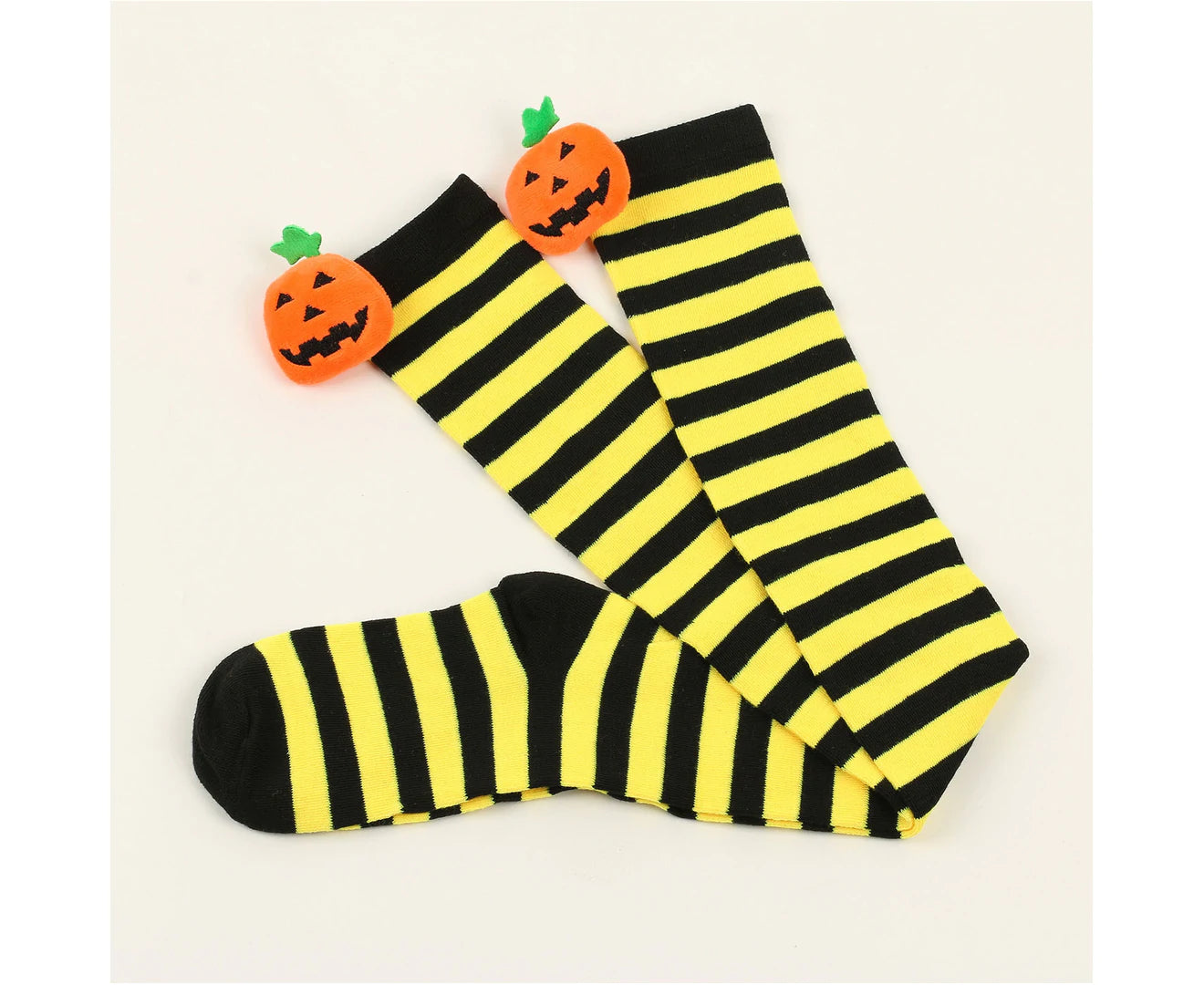 1 Pair Halloween Stockings over the Knee Pumpkin Striped Soft Keep Warm High Elasticity Solid Color Winter Thigh Socks for Halloween Party-Yellow - Yellow