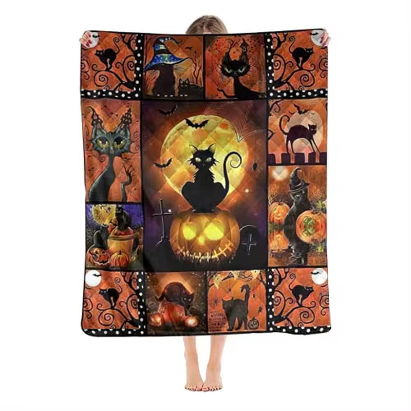 Retro Halloween Ghost Witch Halloween Decorations Blankets, Throw Blanket for Couch Soft Halloween Party Blankets