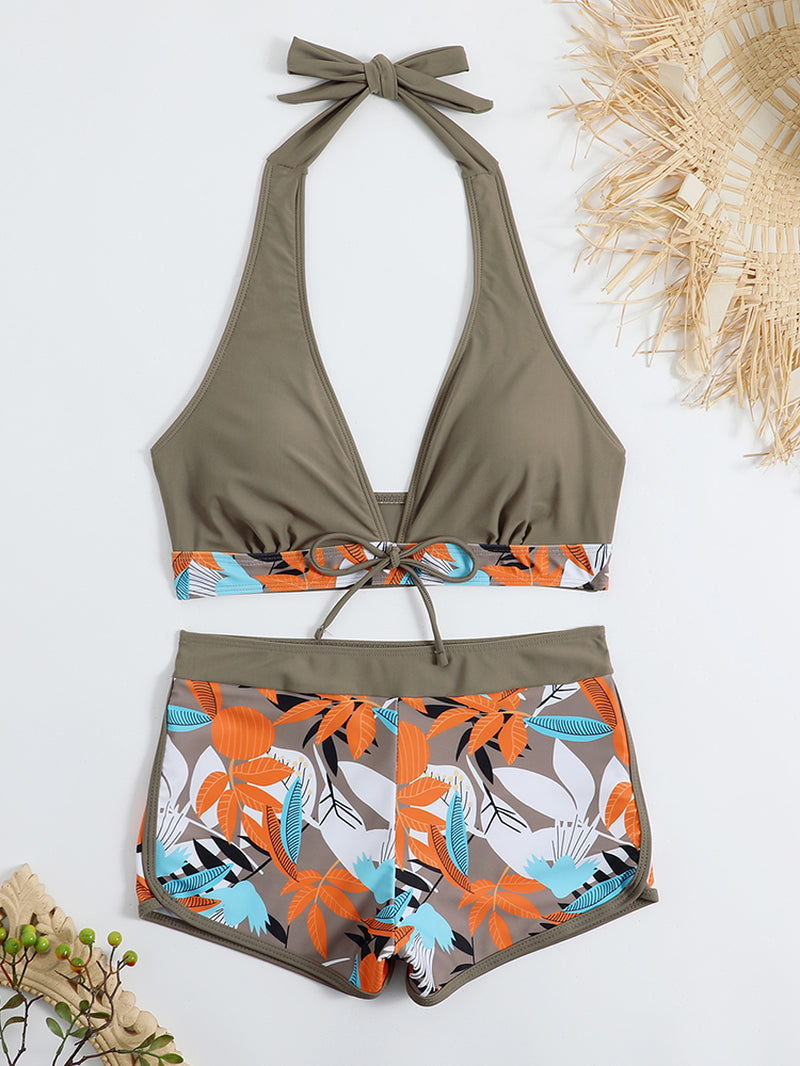 "Trendy 2024 High Waist Halter Bikini Set - Stylish Printed Women's Swimwear for Beach Fun!"