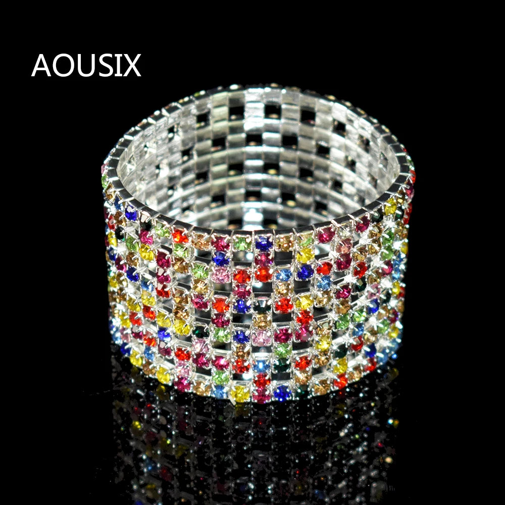 Bridal Rhinestone Bracelet Multi-Row Crystal Stretch Bracelet Wristband Stretchable Bracelet Gold Silver Plated Width Bracelet