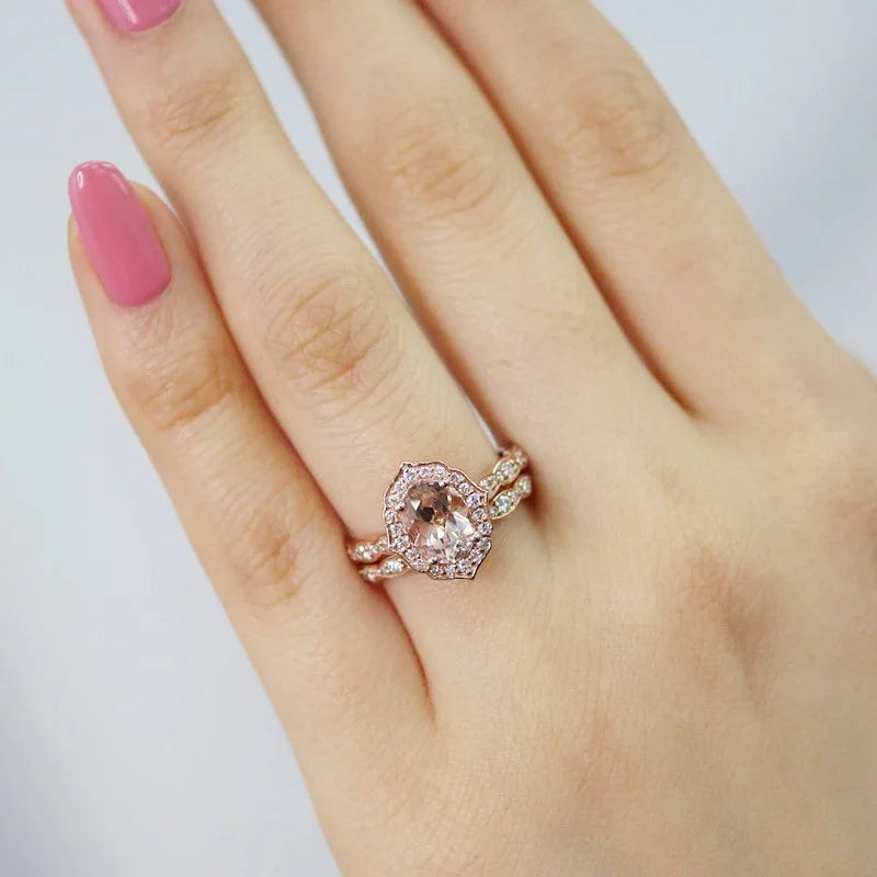 Austrian Oval Crystal CZ Rings Set for Women Wedding Trendy Rose Gold Color Jewelry Finger Fashion Love Gifts Ring