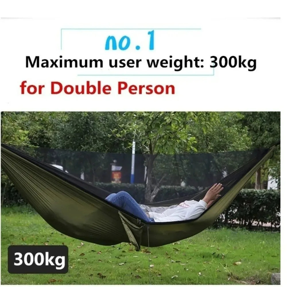 Lightweight Outdoor Camping Hammock with Mosquito Net - High Strength Parachute Fabric, 250x120cm Hanging Bed for Ultimate Comfort