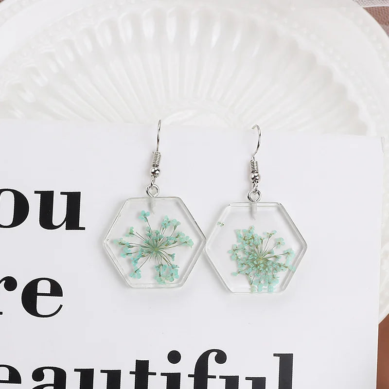 Unique Dried Flower Earrings Women Fashion Colorful Real Floral Earrings Creative Resin Epoxy Immortal Flower Earrings Jewelry