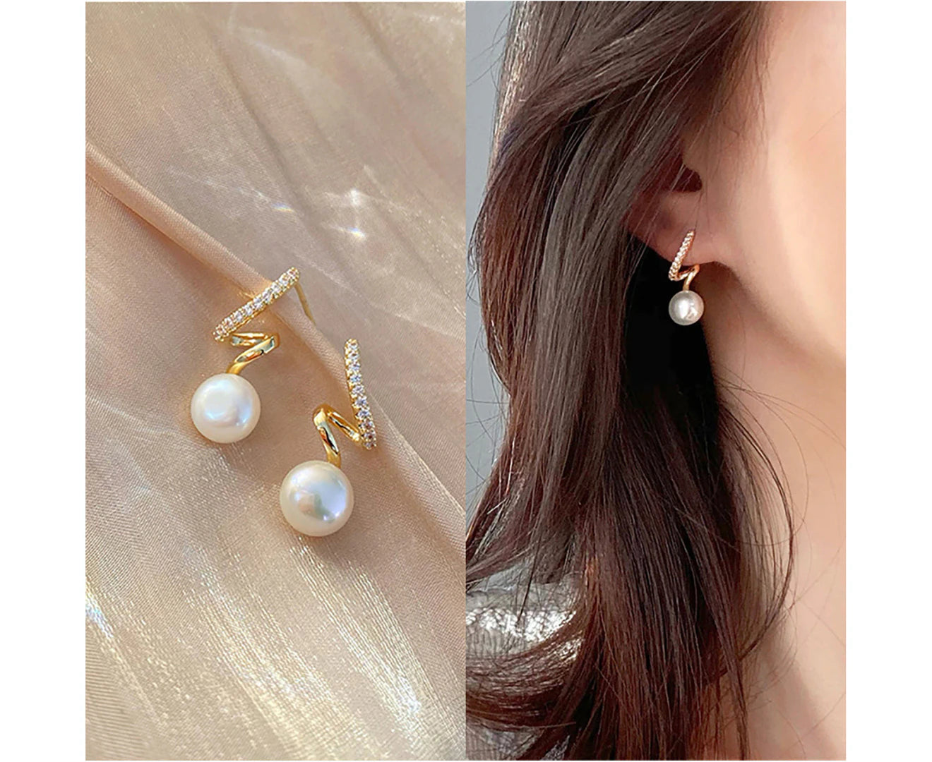 "Elegant Golden Twisted Rhinestone Stud Earrings with Faux Pearls - Perfect Korean Style Jewelry Gift!"