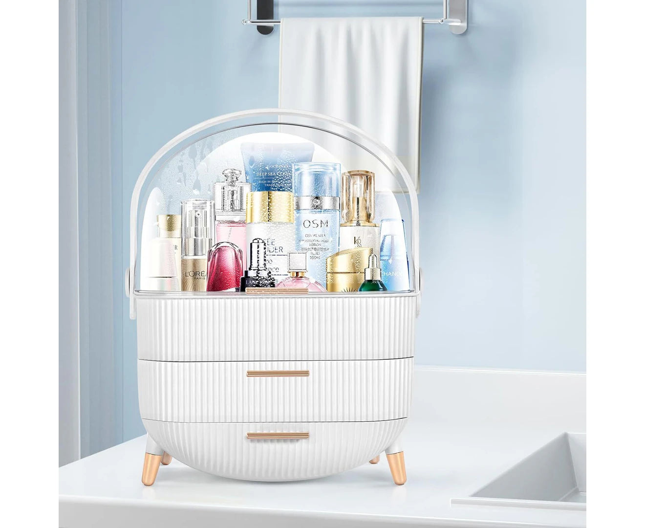 Stylish White Makeup & Skincare Organizer - Perfect Vanity & Bathroom Storage Box for Beauty Products & Jewelry