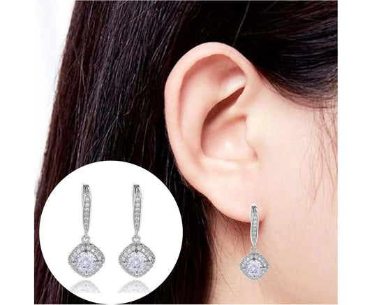 Earrings Square Women Dress up Eardrop Female Fashionable Dangler Jewelry Party Gift - White