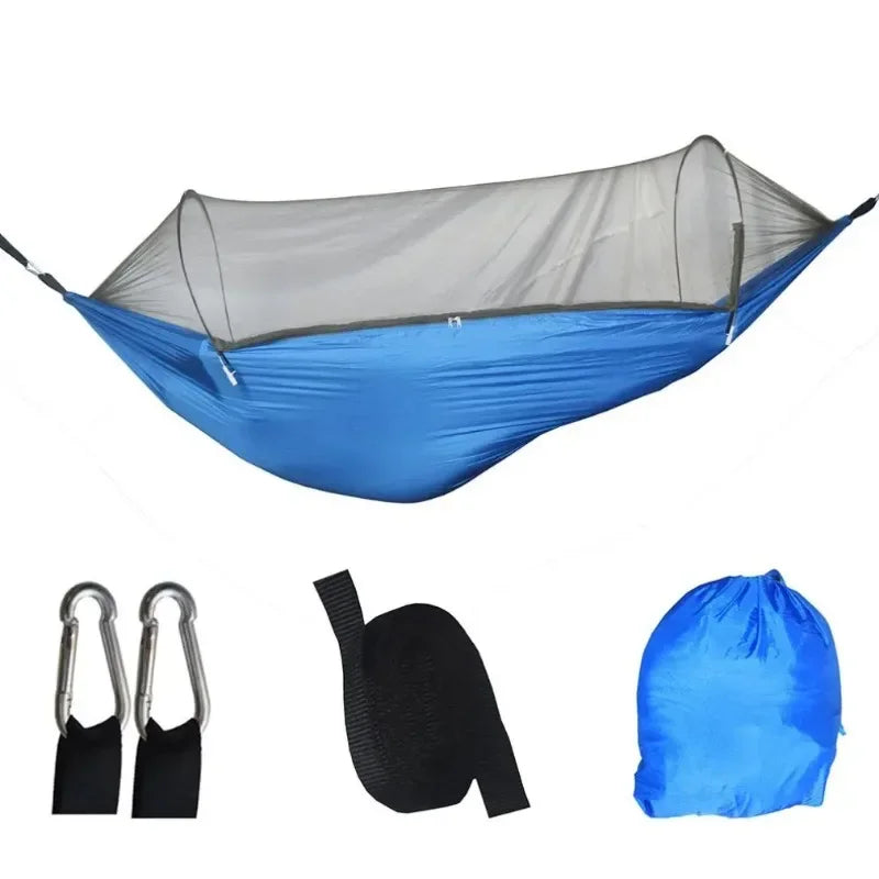 Lightweight Outdoor Camping Hammock with Mosquito Net - High Strength Parachute Fabric, 250x120cm Hanging Bed for Ultimate Comfort