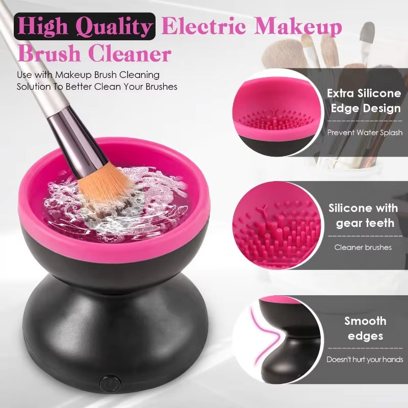 "Revolutionary Portable USB Makeup Brush Cleaner - Electric Silicone Tool for Effortless Cleaning & Quick Drying!"