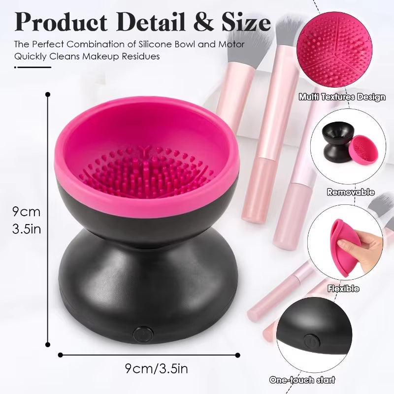 "Revolutionary Portable USB Makeup Brush Cleaner - Electric Silicone Tool for Effortless Cleaning & Quick Drying!"