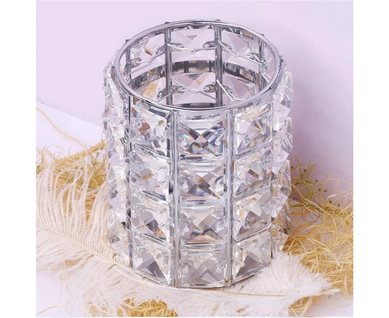 Crystal Makeup Brush Holder Organizer, Handcrafted Cosmetics Brushes Cup Storage Solution (Silver/Gold)