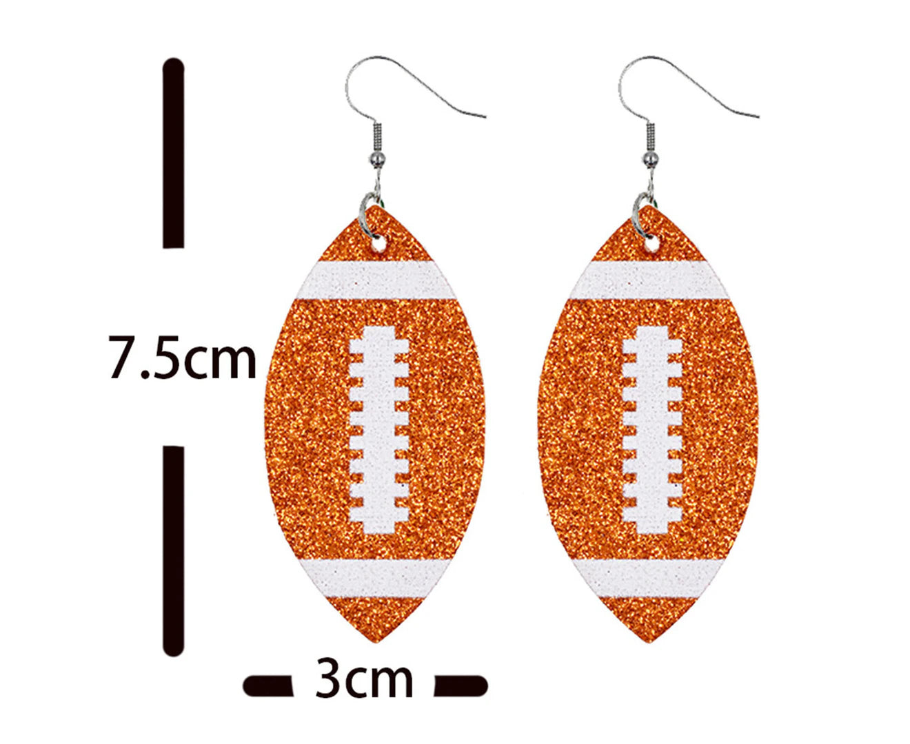 Women Dangle Earrings Football Shape Glitter Jewelry Shiny Bright Color Hook Earrings for Daily Wear Warm Orange