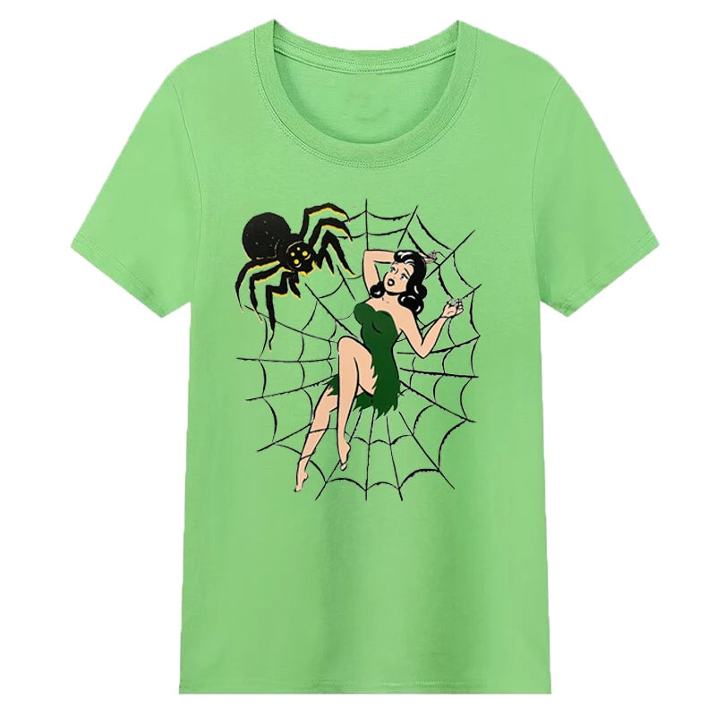 Web of Lies Funny Witch T Shirts Women Cotton Halloween Tshirt Causal Streetwear Big Size Clothing Punk T Shirts Dropshipping