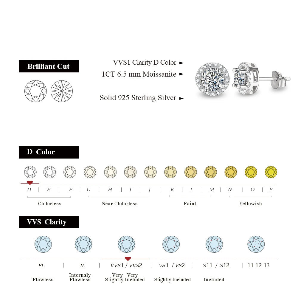 Round Cut 3.0CT Diamond Test Passed Moissanite Rhodium Plated 925 Silver D Color Moissanite Earrings Jewelry Girlfriend Gift