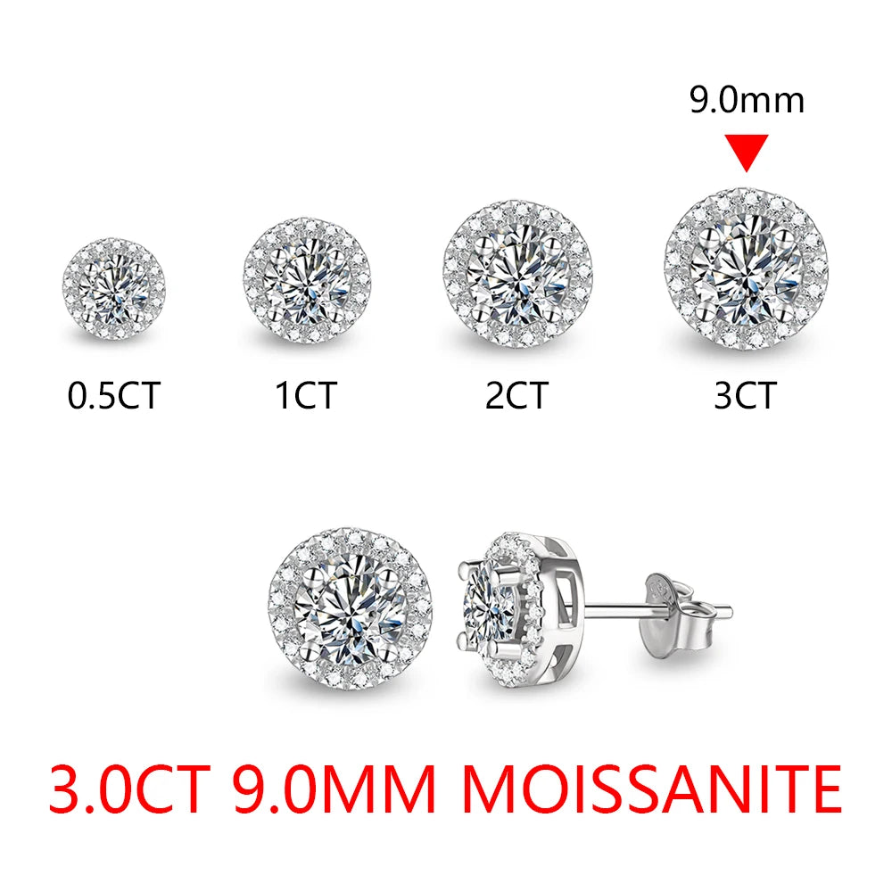 Round Cut 3.0CT Diamond Test Passed Moissanite Rhodium Plated 925 Silver D Color Moissanite Earrings Jewelry Girlfriend Gift