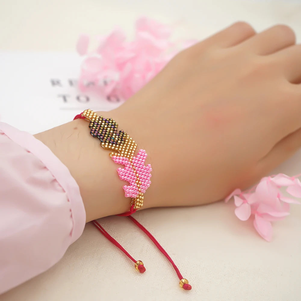 Miyuki Bracelet for Women Pink Feather Bracelets Turkish Evil Eye Jewelry Gift Trendy Jewellery Adjustable Pulseras