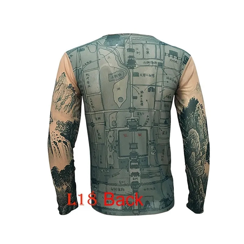 Fashion Men'S Fake Tattoo T-Shirts Long Sleeve Elastic Modal Thin All over Print O-Neck Tattoo Shirts Women Halloween Clothing