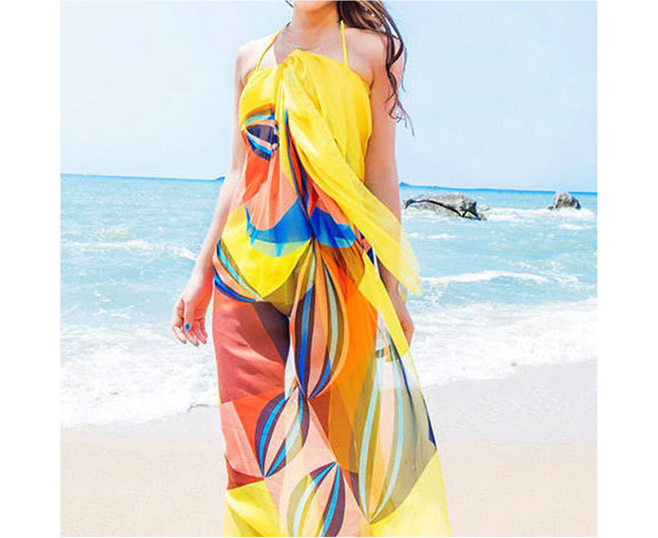 "Vibrant Multi-Functional Wrap Scarf - Stylish Sun-Proof Sarong Dress for Women"