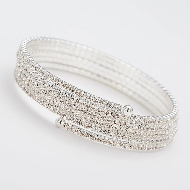 Exquisite Bridal Wedding Bracelet Color Crystal Bracelet Women Multi-Layer round Arm Bracelet Gold and Silver Open Bracelet Gift