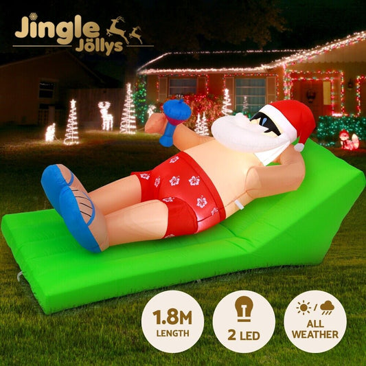 "Jingle Jollys 1.8M Inflatable LED Santa Bench - Festive Christmas Decoration for a Merry Holiday!"