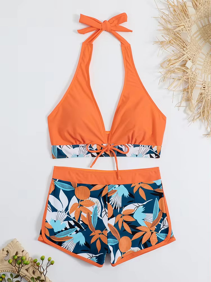 "Trendy 2024 High Waist Halter Bikini Set - Stylish Printed Women's Swimwear for Beach Fun!"