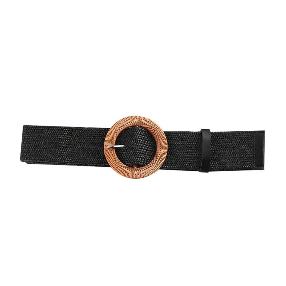 Fashion Women PP Straw Belt Bohemian Wide Elastic Waist Belt Braided Waistbelt Summer Casual Cloth Waistbelt Apparel Accessories