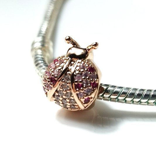 "Elegant Ladybird Crystal Charm - Rose Gold Plated Pendant for S925 Bracelets"