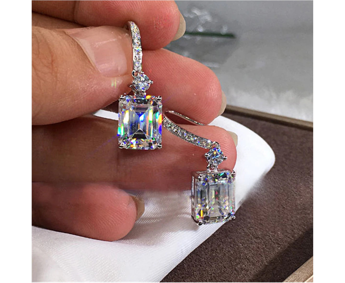 1 Pair Earrings Fine Workmanship Decoration Alloy Women Square Shape Earrings for Daily Life - Silver