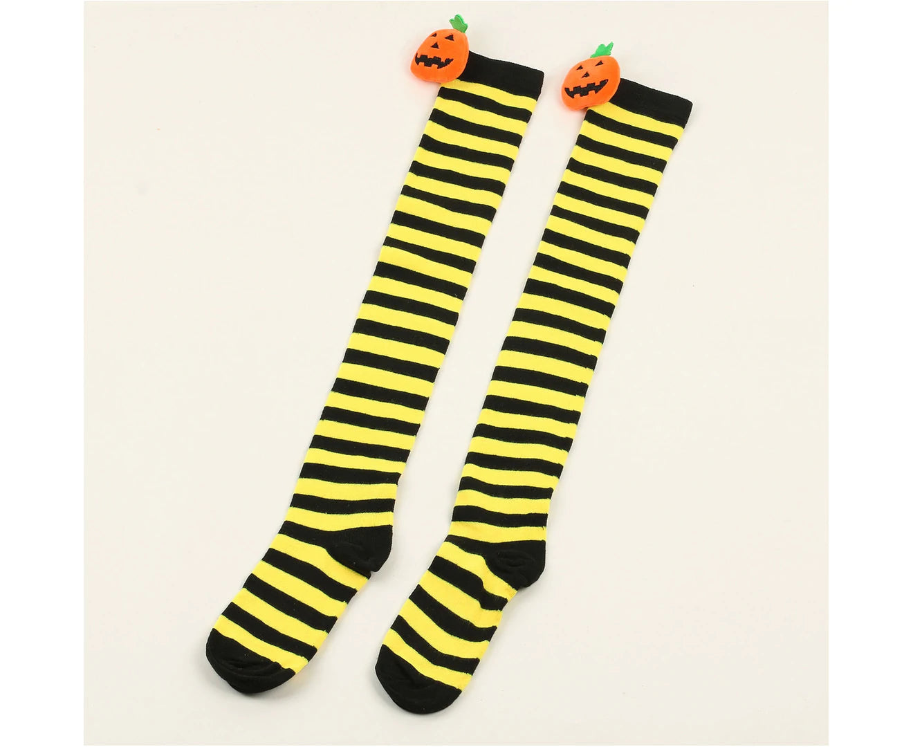 1 Pair Halloween Stockings over the Knee Pumpkin Striped Soft Keep Warm High Elasticity Solid Color Winter Thigh Socks for Halloween Party-Yellow - Yellow