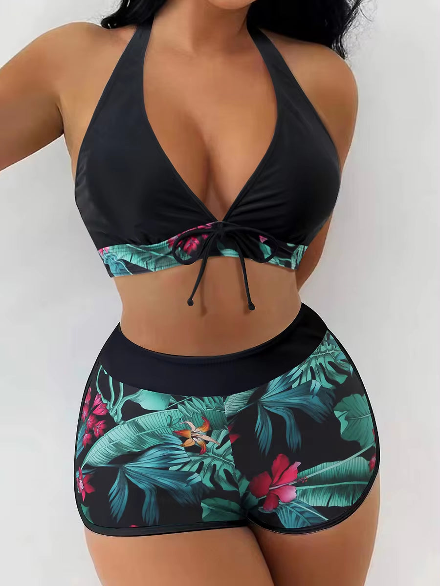 "Trendy 2024 High Waist Halter Bikini Set - Stylish Printed Women's Swimwear for Beach Fun!"