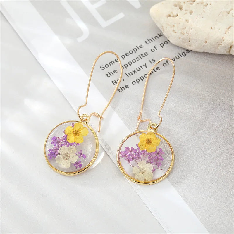 Fashion Earrings for Women Creative Real Flower Earrings Resin Epoxy Immortal Flower Jewelry Unique Dried Floral Earrings Girls