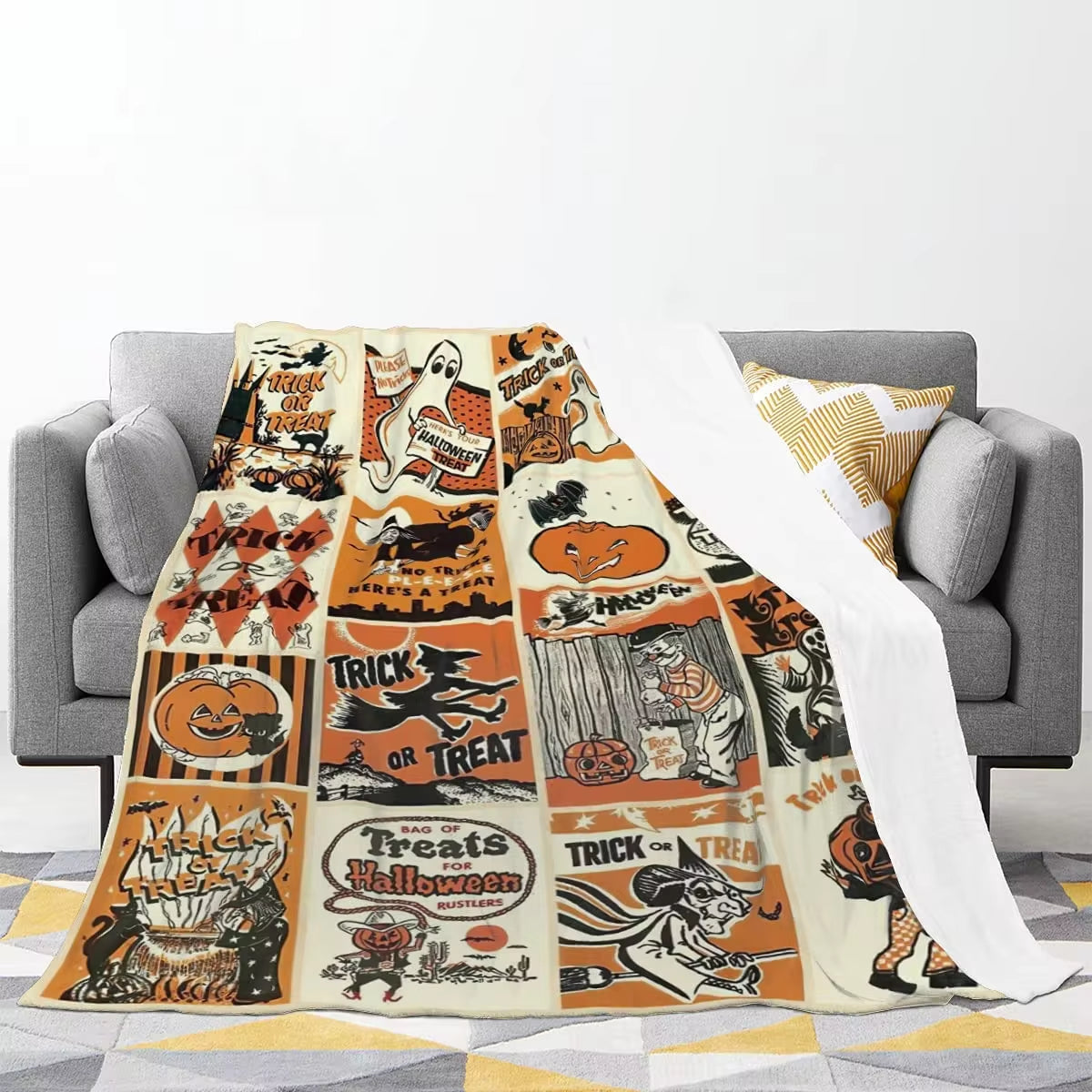 Retro Halloween Ghost Witch Halloween Decorations Blankets, Throw Blanket for Couch Soft Halloween Party Blankets