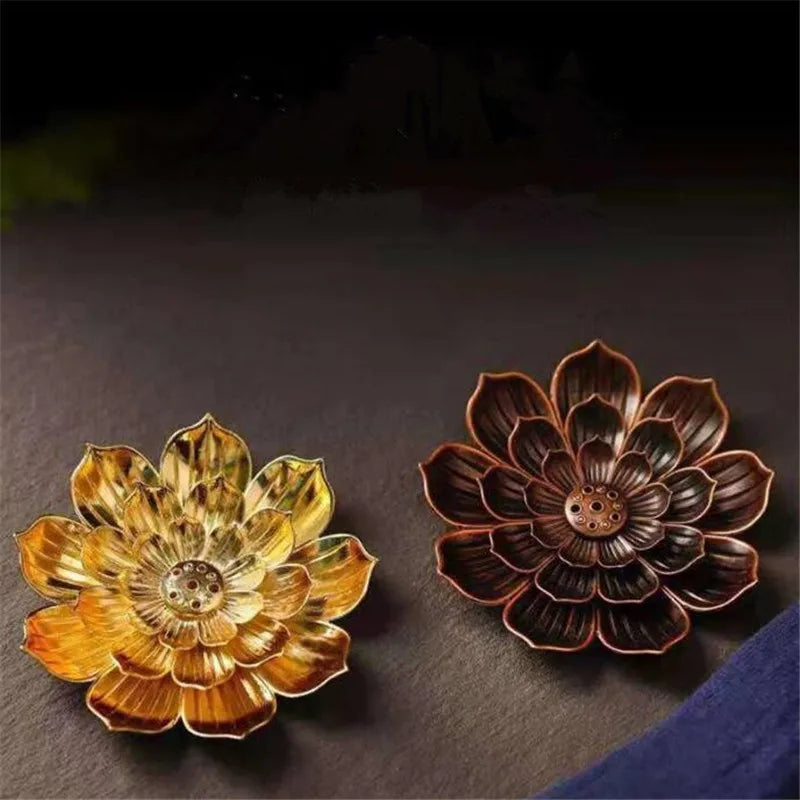 "Elegant Lotus Alloy Incense Burner Holder - Perfect for Yoga Studios & Home Decor!"