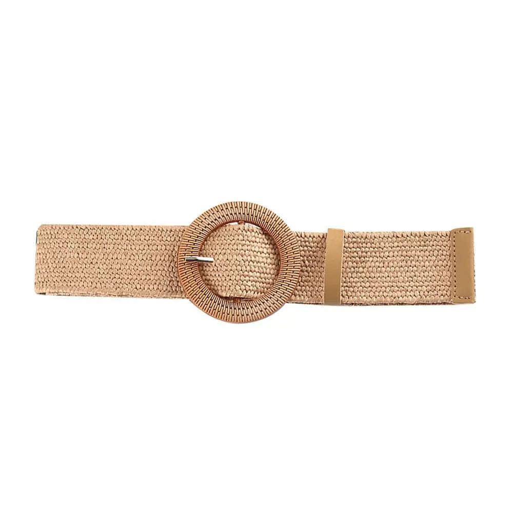 Fashion Women PP Straw Belt Bohemian Wide Elastic Waist Belt Braided Waistbelt Summer Casual Cloth Waistbelt Apparel Accessories