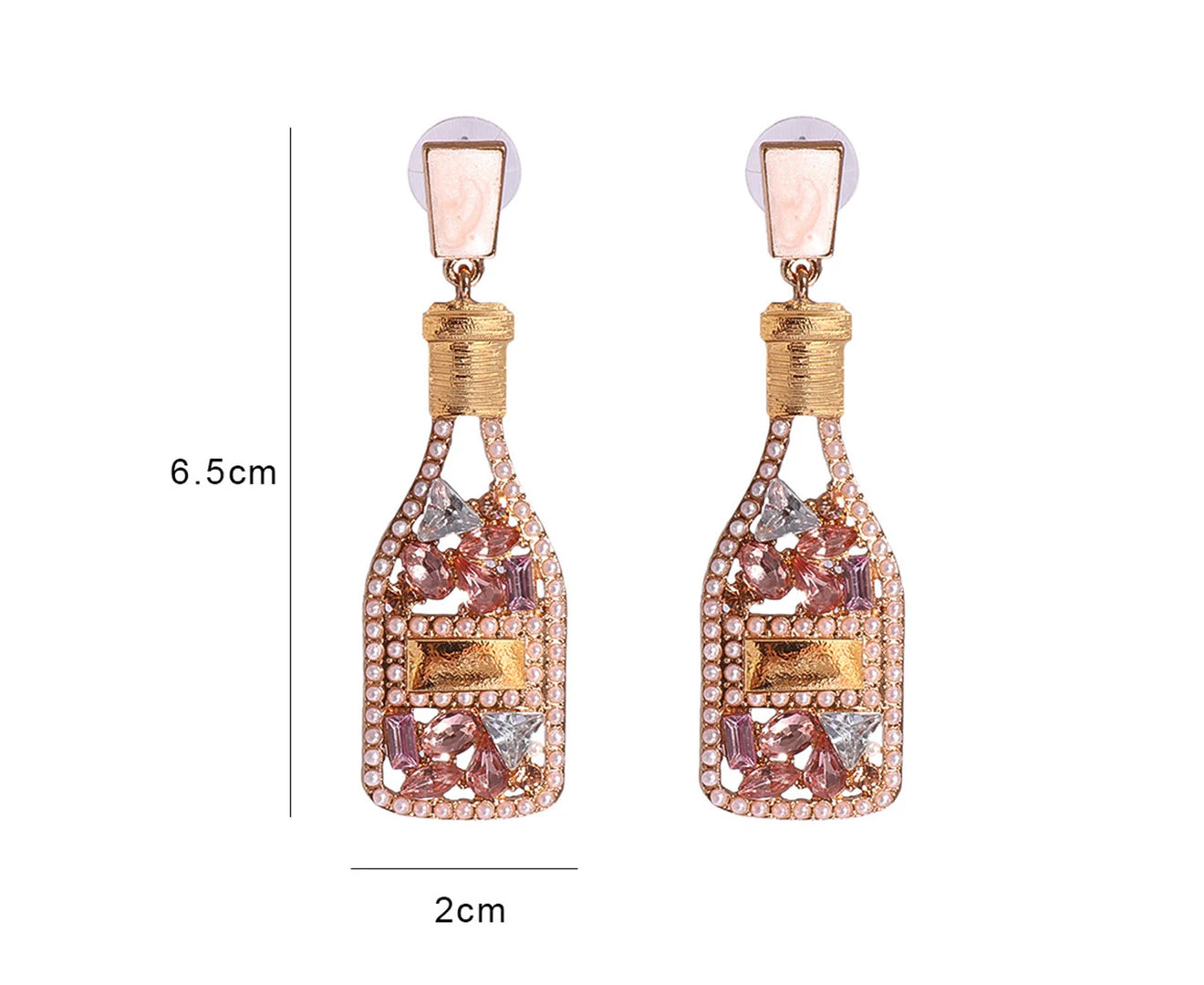 1 Pair Women Earrings Wine Bottle Rhinestones Creative Vintage Long Lasting Dangle Earrings for Banquet - Pink