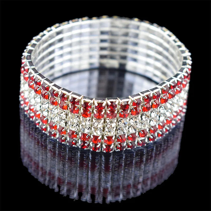 Bridal Rhinestone Bracelet Multi-Row Crystal Stretch Bracelet Wristband Stretchable Bracelet Gold Silver Plated Width Bracelet