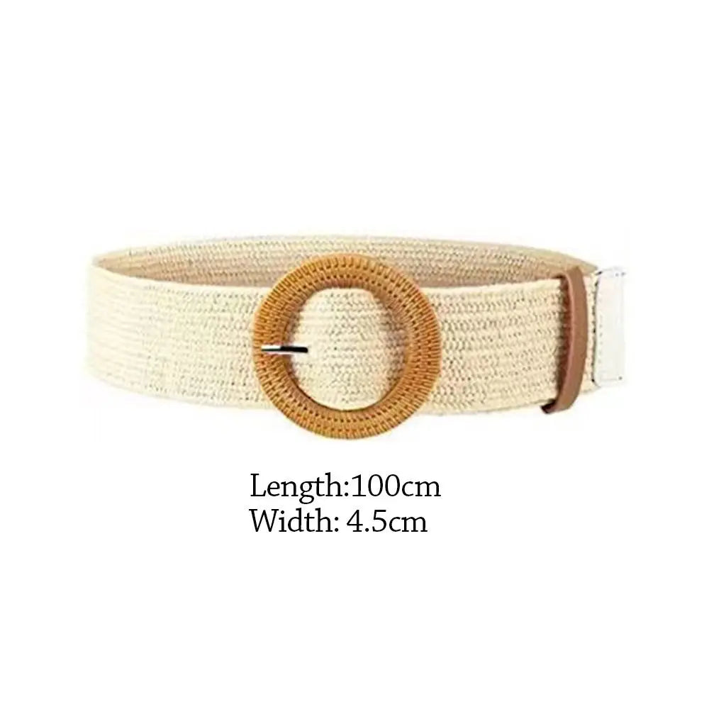 Fashion Women PP Straw Belt Bohemian Wide Elastic Waist Belt Braided Waistbelt Summer Casual Cloth Waistbelt Apparel Accessories