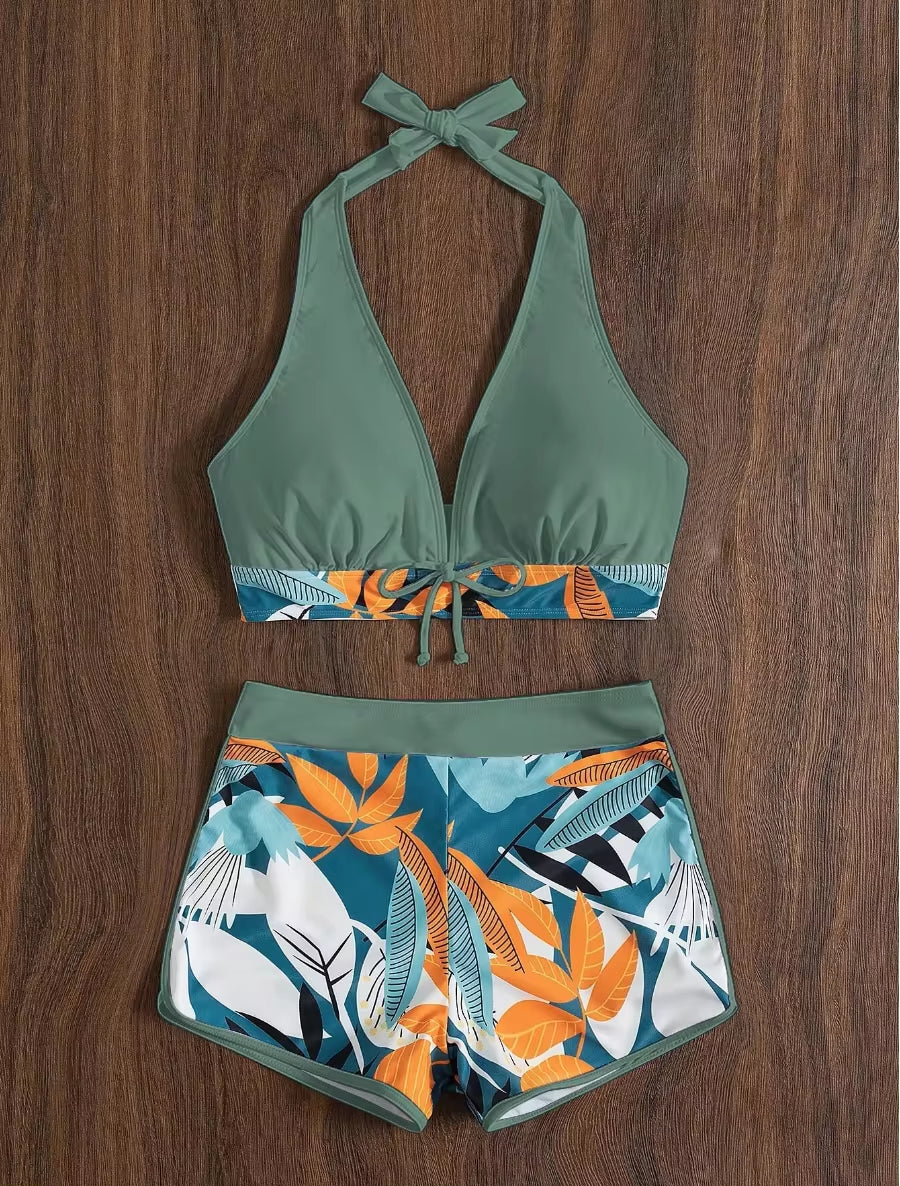 "Trendy 2024 High Waist Halter Bikini Set - Stylish Printed Women's Swimwear for Beach Fun!"