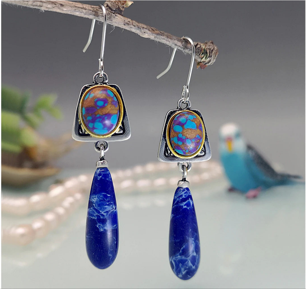 "Elegant Faux Blue Stone Hook Earrings - Lightweight All-Match Jewelry Perfect for Weddings"