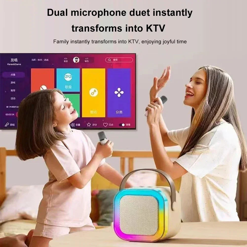 K12 Bluetooth Karaoke Machine Portable 5.3 PA Speaker System with 1-2 Wireless Microphones Home Family Singing Children's Gifts