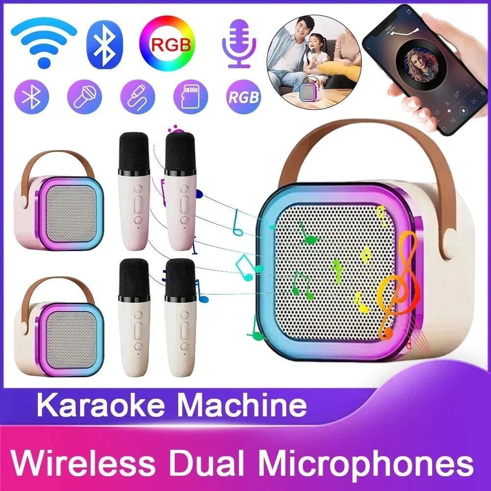 K12 Bluetooth Karaoke Machine Portable 5.3 PA Speaker System with 1-2 Wireless Microphones Home Family Singing Children's Gifts