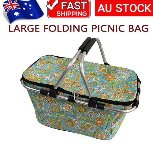 Large Folding Picnic Bag Basket Hamper Camping Hiking Insulated Lunch Cooler Bag