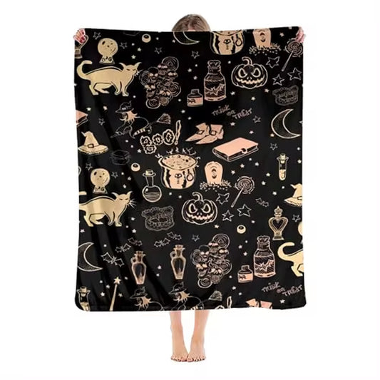 Retro Halloween Ghost Witch Halloween Decorations Blankets, Throw Blanket for Couch Soft Halloween Party Blankets